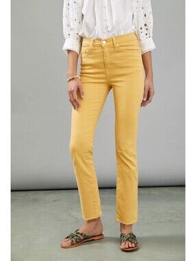 EDWIN Bree High-Rise Slim Straight Jeans Mellow Yellow Size 30 Raw Hem
